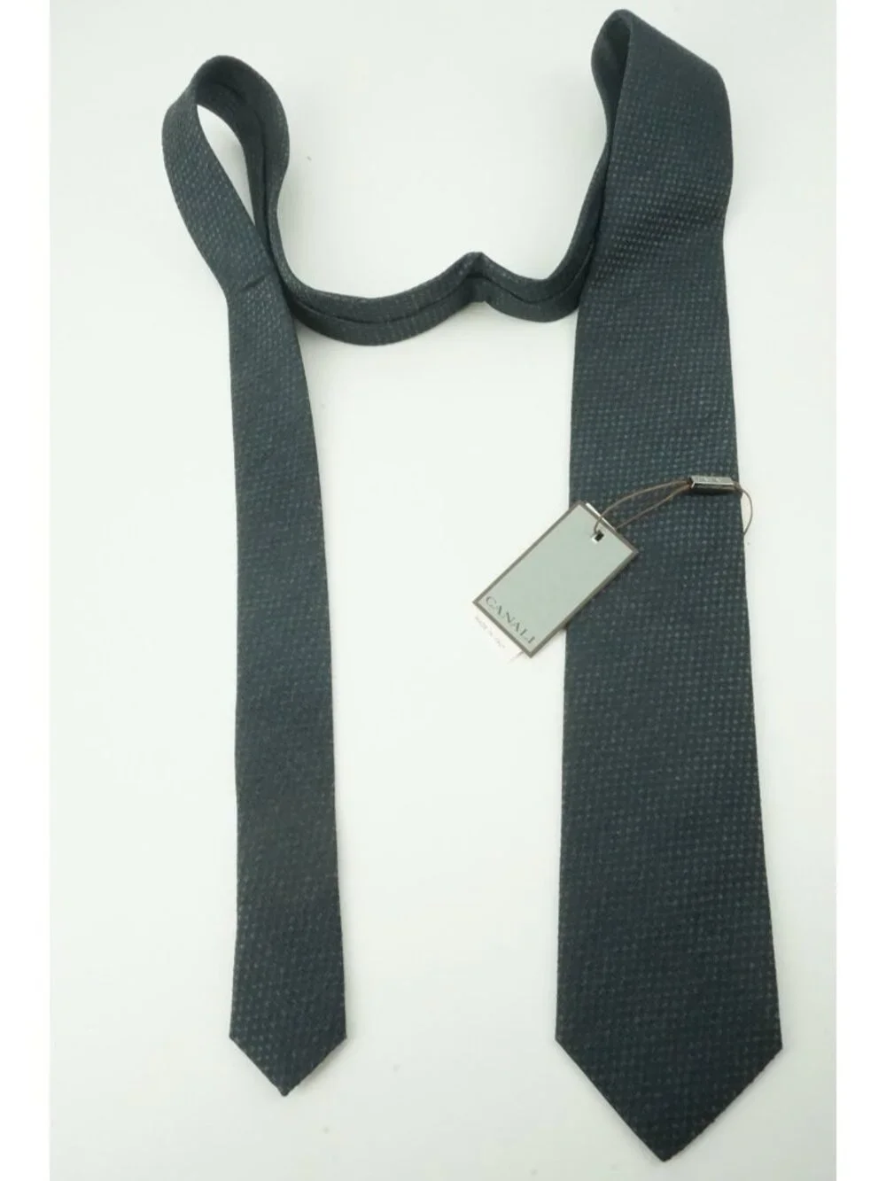 Canali Gray Denim Woven Polka Dot 100% Silk Tie Brand New With Tags